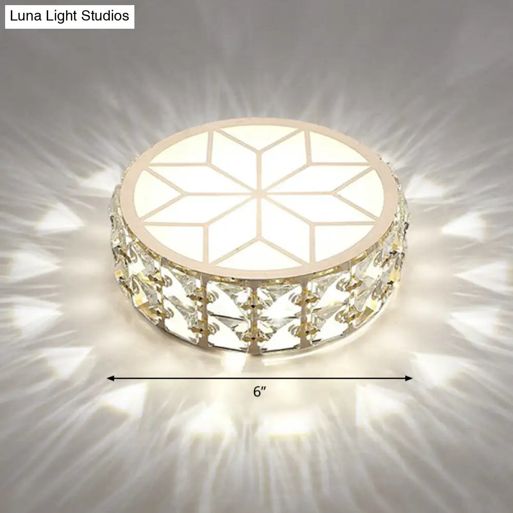 Champagne Led Crystal Embedded Round Ceiling Light - Simple Style Flush Mount For Passageway / 6