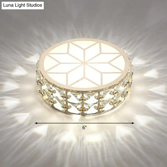 Champagne Led Crystal Embedded Round Ceiling Light - Simple Style Flush Mount For Passageway / 6