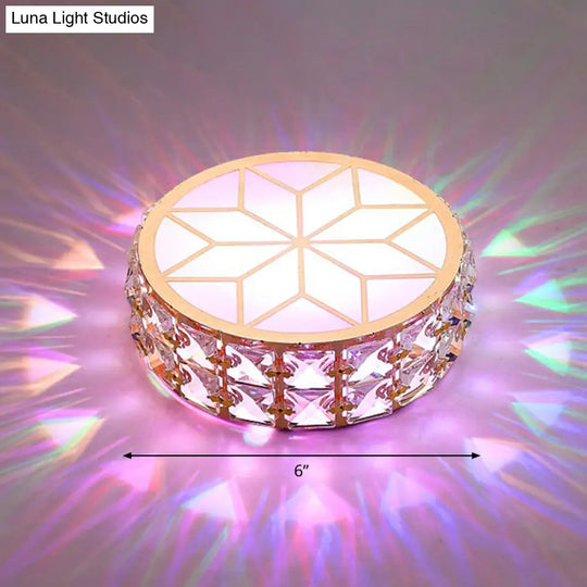 Champagne Led Crystal Embedded Round Ceiling Light - Simple Style Flush Mount For Passageway / 6’