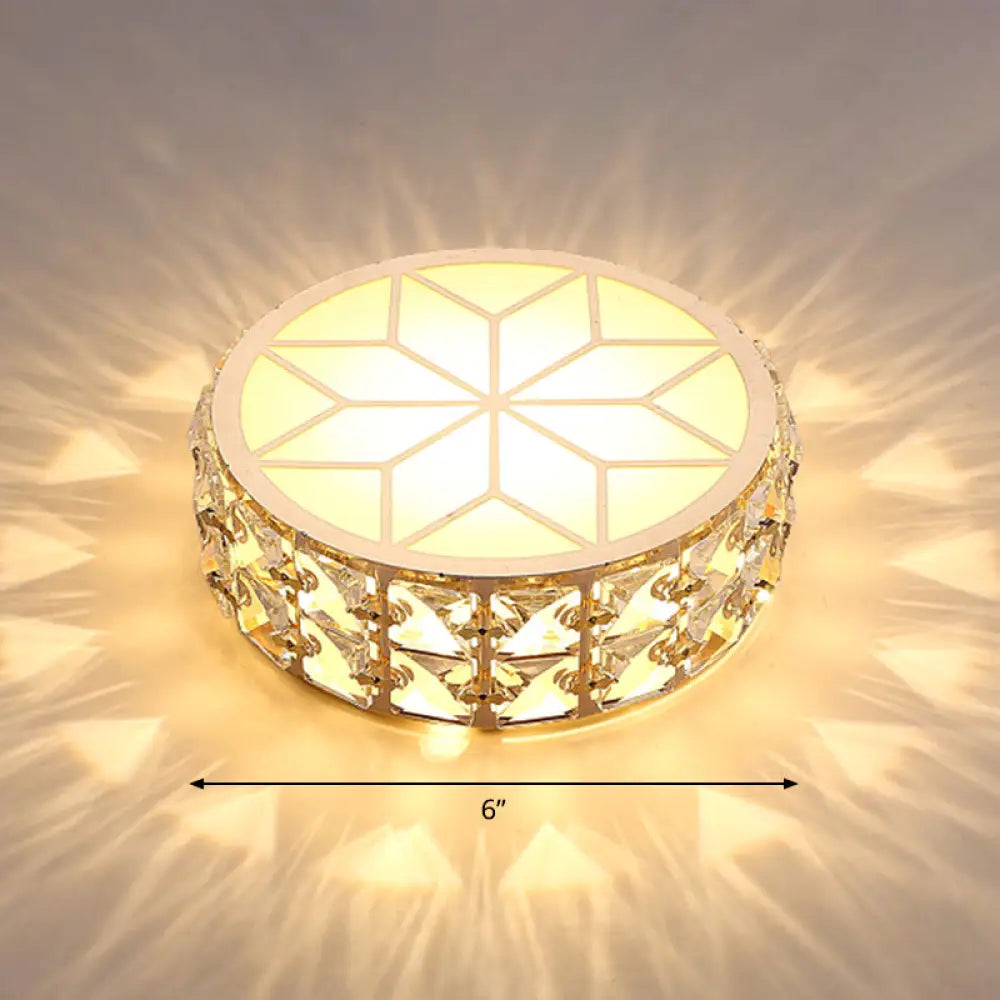 Champagne Led Crystal Embedded Round Ceiling Light - Simple Style Flush Mount For Passageway / 6’