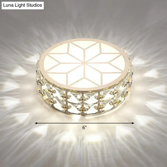 Champagne Led Crystal Embedded Round Ceiling Light - Simple Style Flush Mount For Passageway / 6’