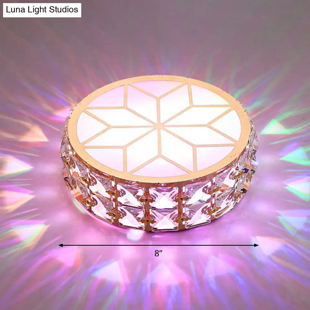 Champagne Led Crystal Embedded Round Ceiling Light - Simple Style Flush Mount For Passageway / 8’