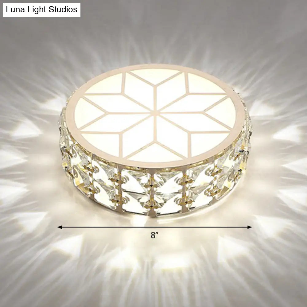 Champagne Led Crystal Embedded Round Ceiling Light - Simple Style Flush Mount For Passageway / 8’