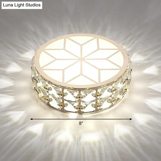 Champagne Led Crystal Embedded Round Ceiling Light - Simple Style Flush Mount For Passageway / 8’