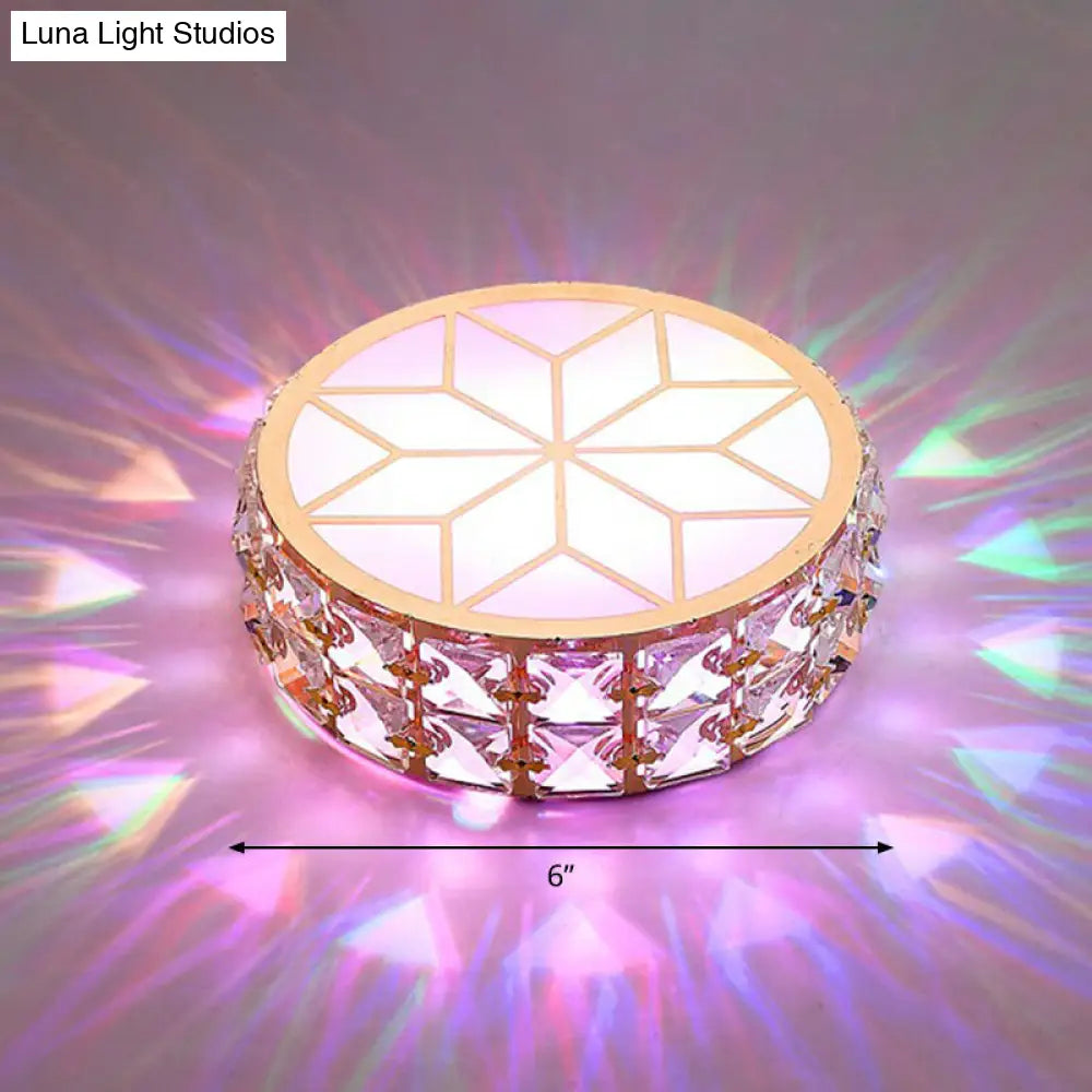 Champagne Led Crystal Embedded Round Ceiling Light - Simple Style Flush Mount For Passageway / 6