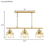 Champagne Vintage-Style Crystal & Metal Pendant Light: 3-Light Island Lighting For Living Room