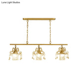Champagne Vintage-Style Crystal & Metal Pendant Light: 3-Light Island Lighting For Living Room