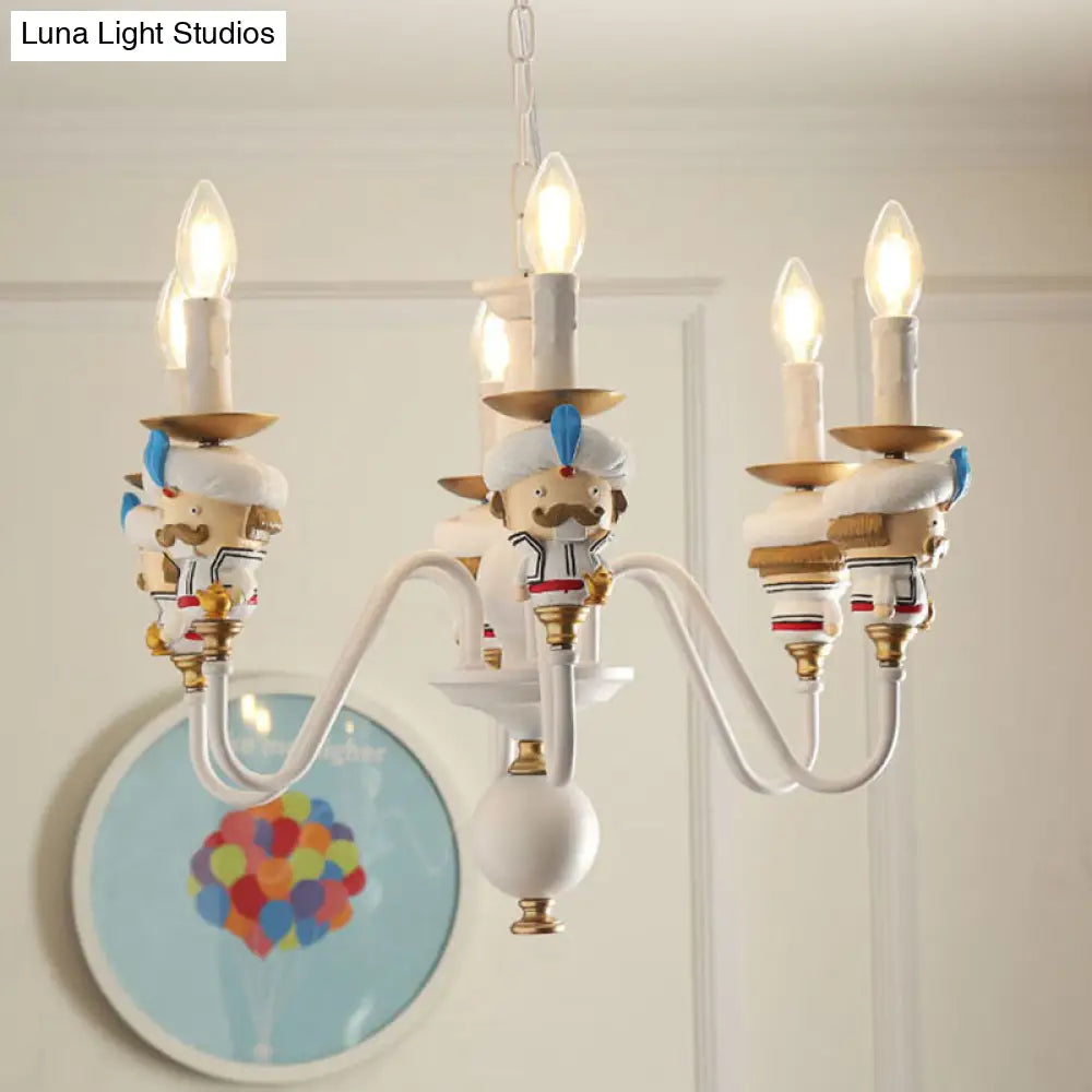Charming White Cartoon Man Metal Chandelier - Ideal For Dining Room & Hanging Lights