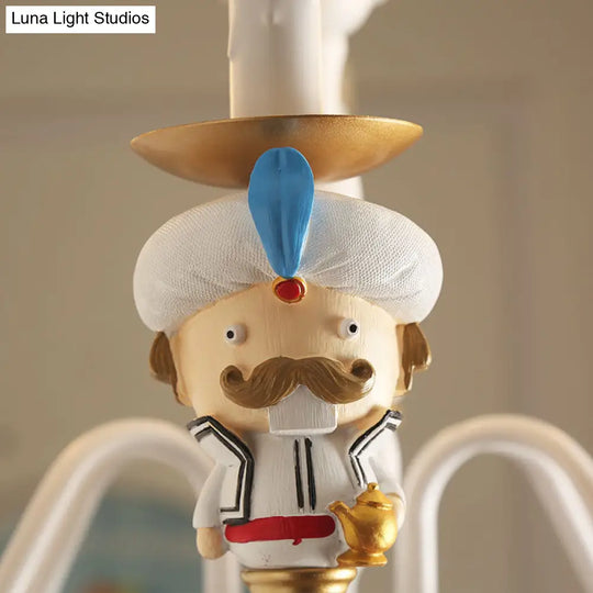 Charming White Cartoon Man Metal Chandelier - Ideal For Dining Room & Hanging Lights
