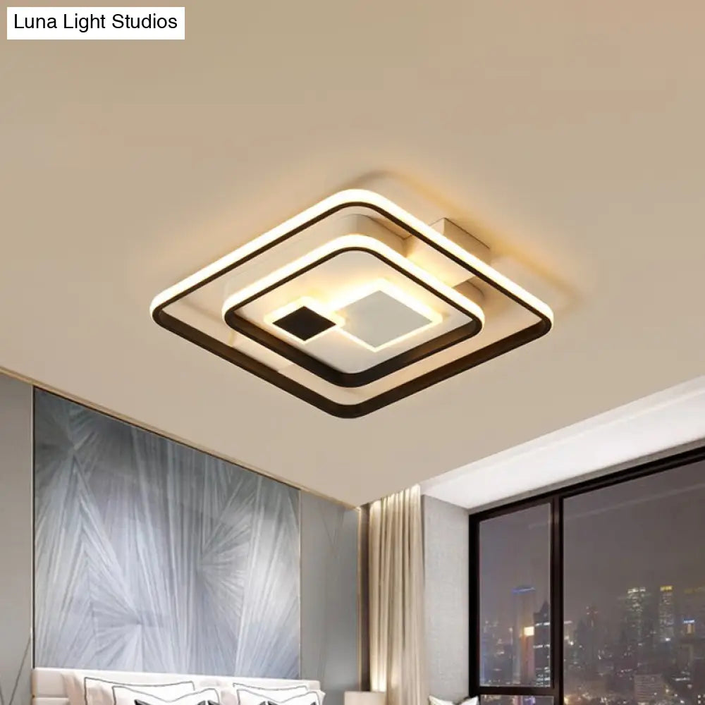 Checkered Acrylic Led Flush Mount Ceiling Light: Warm/White Black - White Modern Style