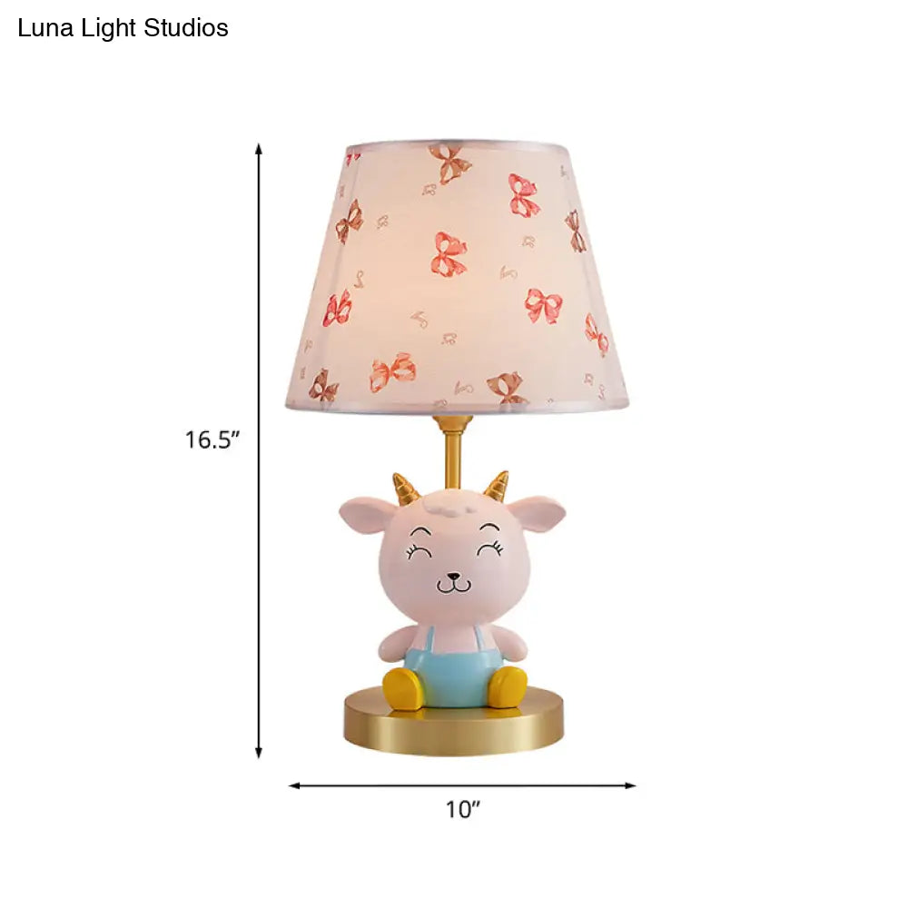 Cheerful Sheep Kid Bedside Night Lamp - Cartoon Resin 1-Head Table Light With Print Shade In