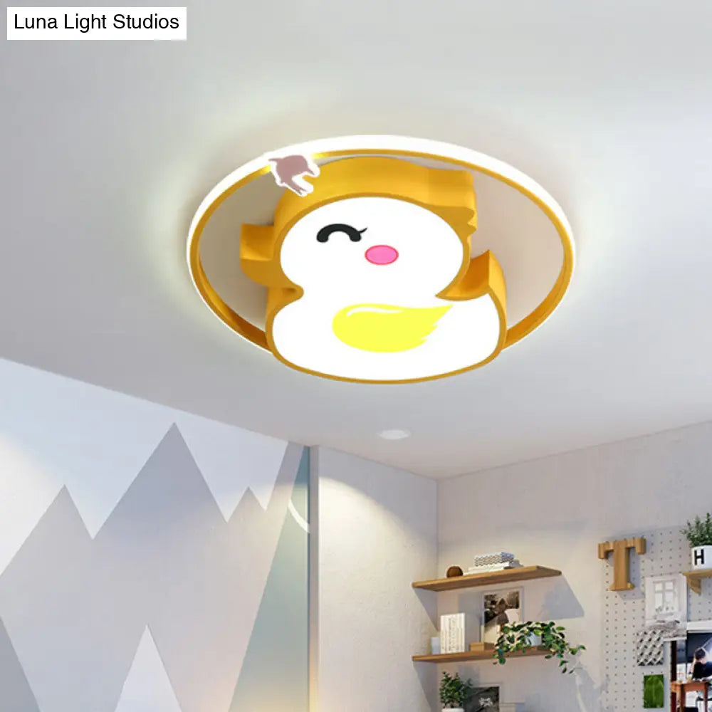 Cheerful Yellow Duck Led Ceiling Flushmount With Acrylic Shade