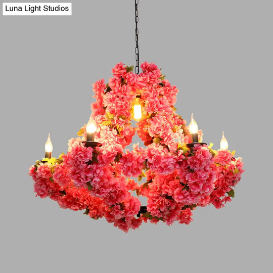 Cherry Blossom Chandelier: Antique Pink Metal Pendant Light With 7 Led Lights For Restaurants