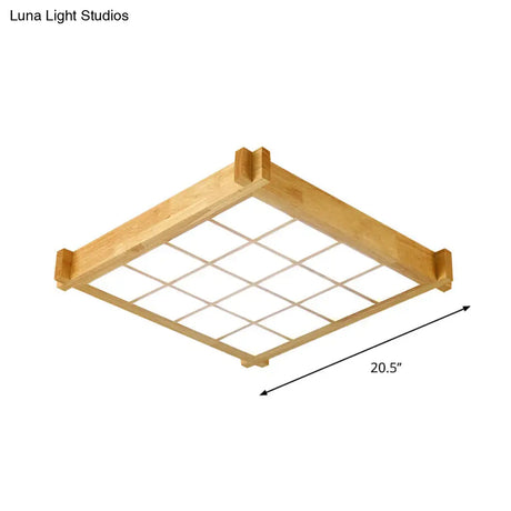 Chessboard Ceiling Flush Mount: Contemporary Natural Wood Led Light (16.5’/20.5’)