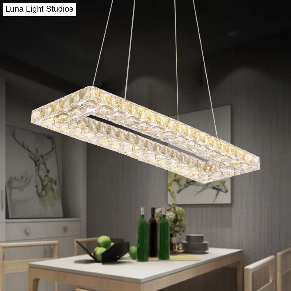Chic Crystal Pendant Chandelier For Restaurants: Modern Rectangle Design