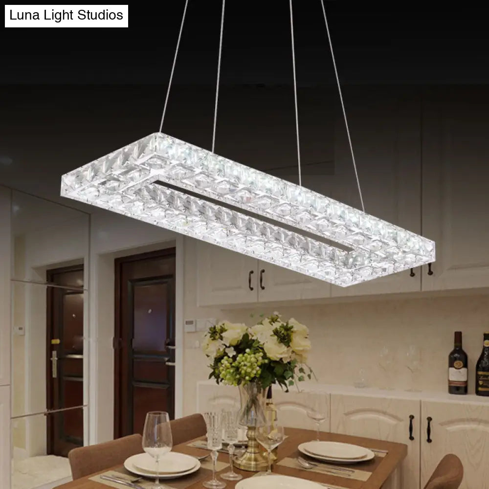 Chic Crystal Pendant Chandelier For Restaurants: Modern Rectangle Design
