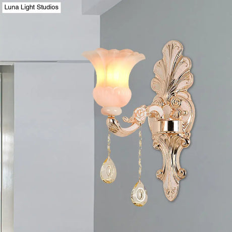 Chic Flower Shade Crystal Champagne Wall Light - Classic 1/2-Head Mounted Fixture