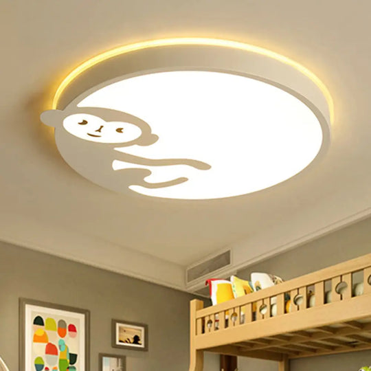 Child Bedroom Ceiling Mount Light With Monkey Design In White - Kids Fixture