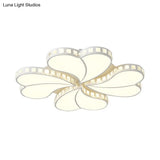 Child Bedroom Heart Flush Ceiling Light: Luxurious White Lamp With Crystal Accents