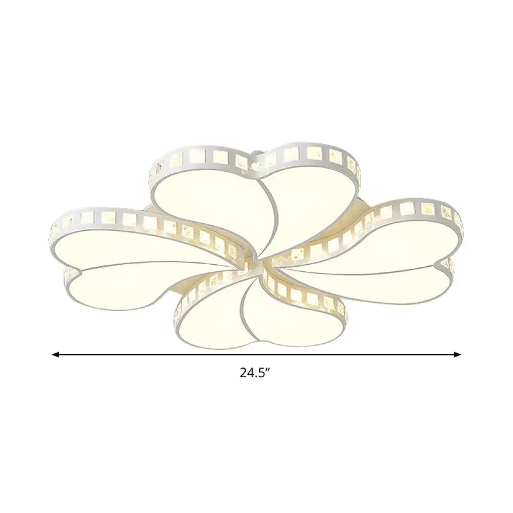 Child Bedroom Heart Flush Ceiling Light: Luxurious White Lamp With Crystal Accents