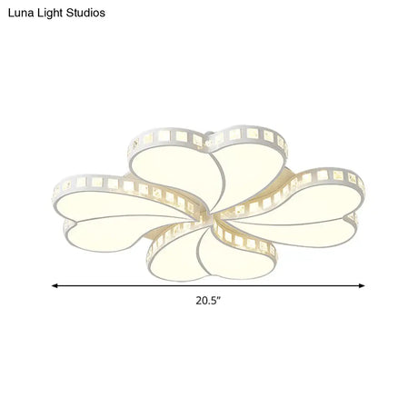 Child Bedroom Heart Flush Ceiling Light: Luxurious White Lamp With Crystal Accents