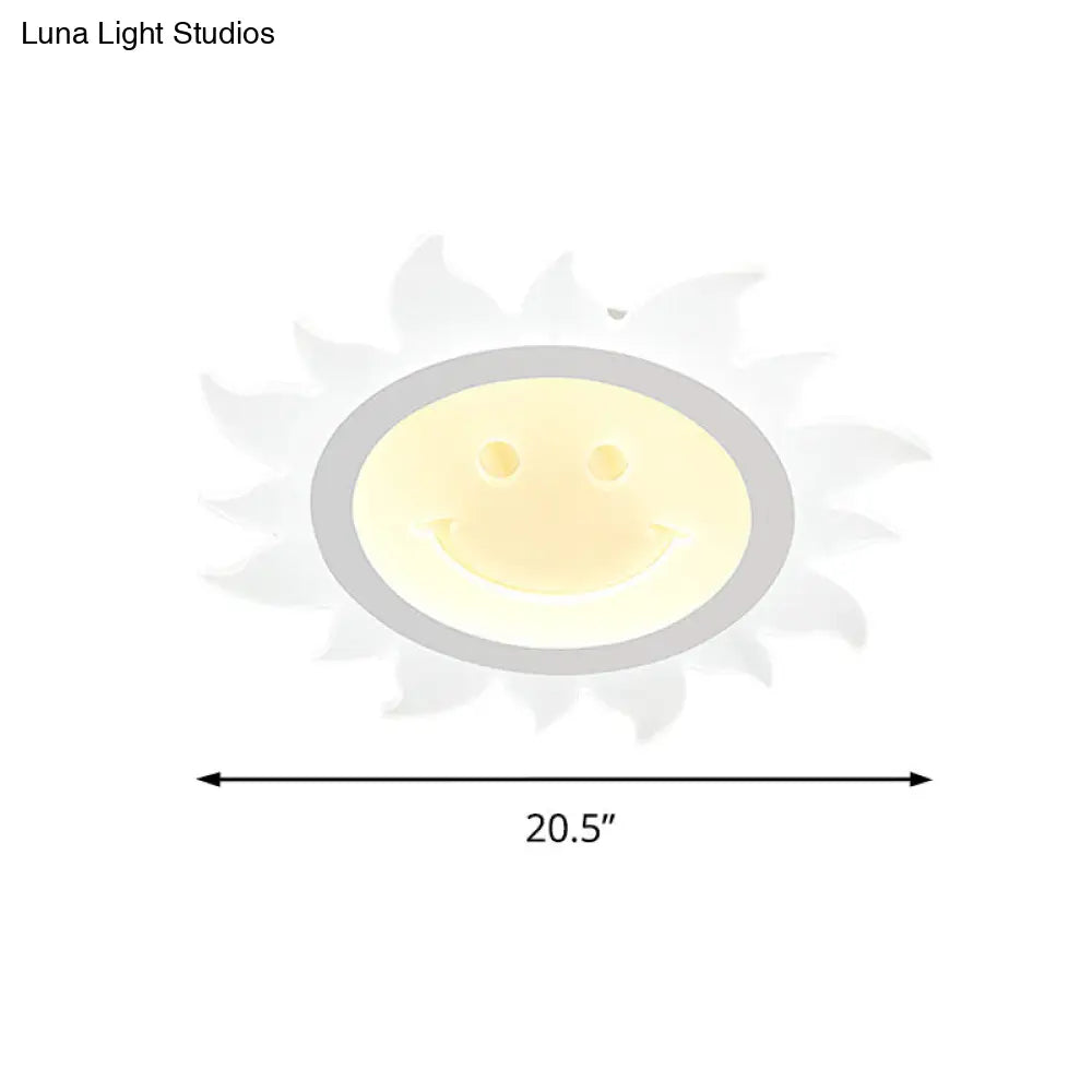 Child Bedroom Led Flush Ceiling Light: Lovely White Smiling Sun Acrylic Lamp
