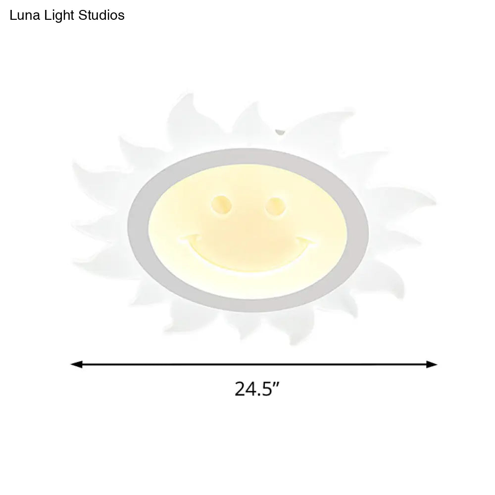 Child Bedroom Led Flush Ceiling Light: Lovely White Smiling Sun Acrylic Lamp