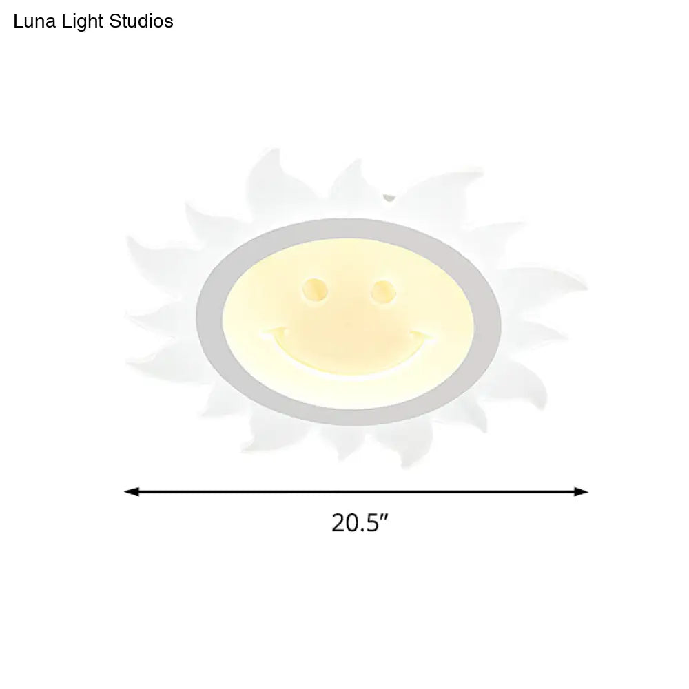 Child Bedroom Led Flush Ceiling Light: Lovely White Smiling Sun Acrylic Lamp