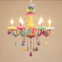 Child Bedroom Multi-Color Chandelier With 6 Crystal Glass Candle Pendant Lights Yellow / Shadeless