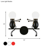Child-Like 2-Head Wall Mount Lamp For Kids Black/White/Red Metal Light Fixture With Seesaw Arm