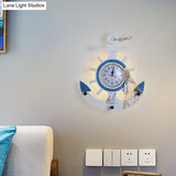 Children Style Metal Anchor Wall Sconce With Clock Design And Led Warm/White Light