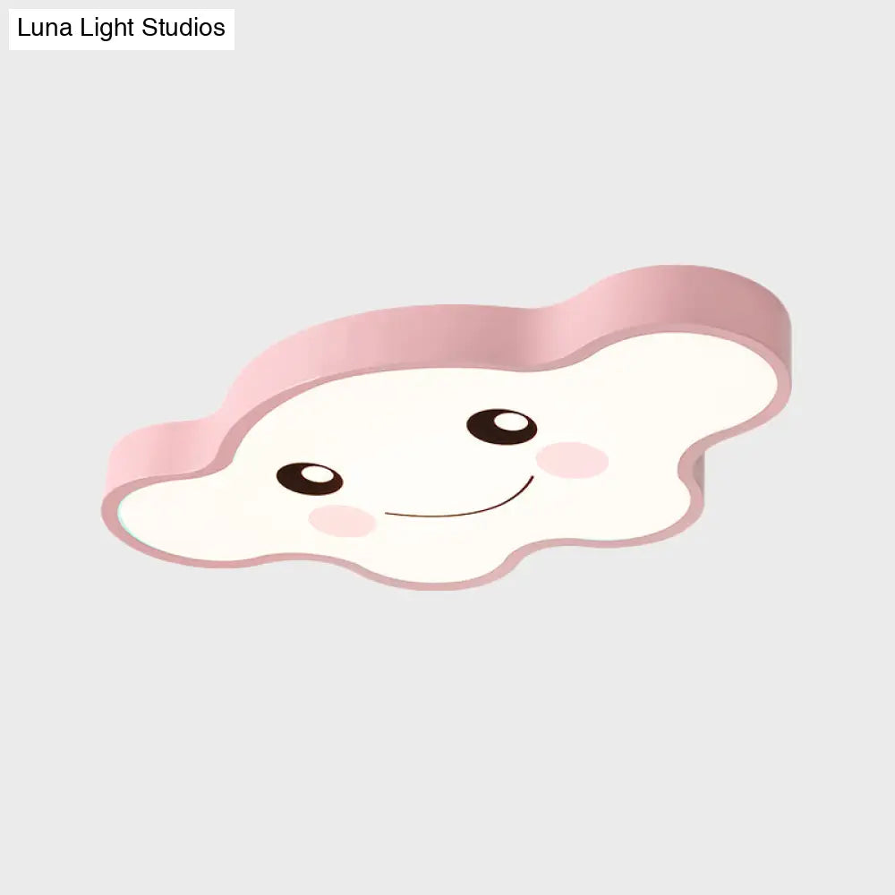 Children’s Led Ceiling Light For Kids Bedroom - Cartoon Smile/Dog Design White/Pink/Blue Flush