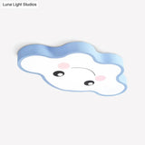 Children’s Led Ceiling Light For Kids Bedroom - Cartoon Smile/Dog Design White/Pink/Blue Flush