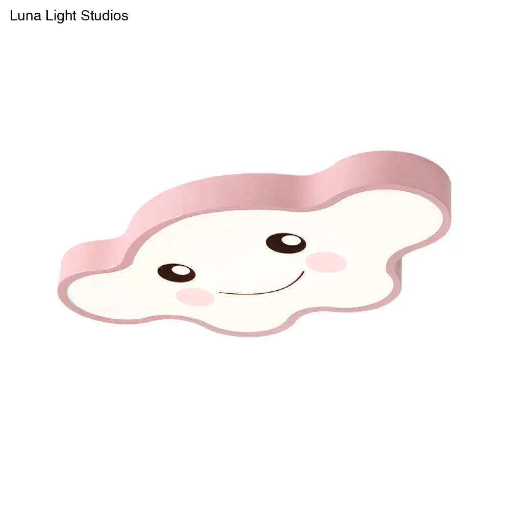 Children’s Led Ceiling Light For Kids Bedroom - Cartoon Smile/Dog Design White/Pink/Blue Flush