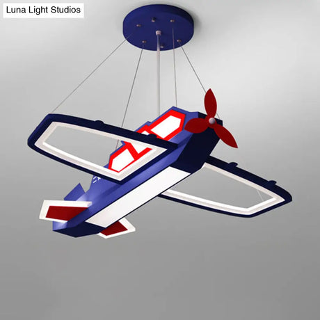 Childrens Led Metal Chandelier - Dark Blue Plane Pendant Light For Bedroom