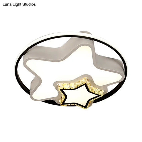 Children’s Square/Star/Heart Led Flush Mount Ceiling Light In Black - White With Crystal Accents