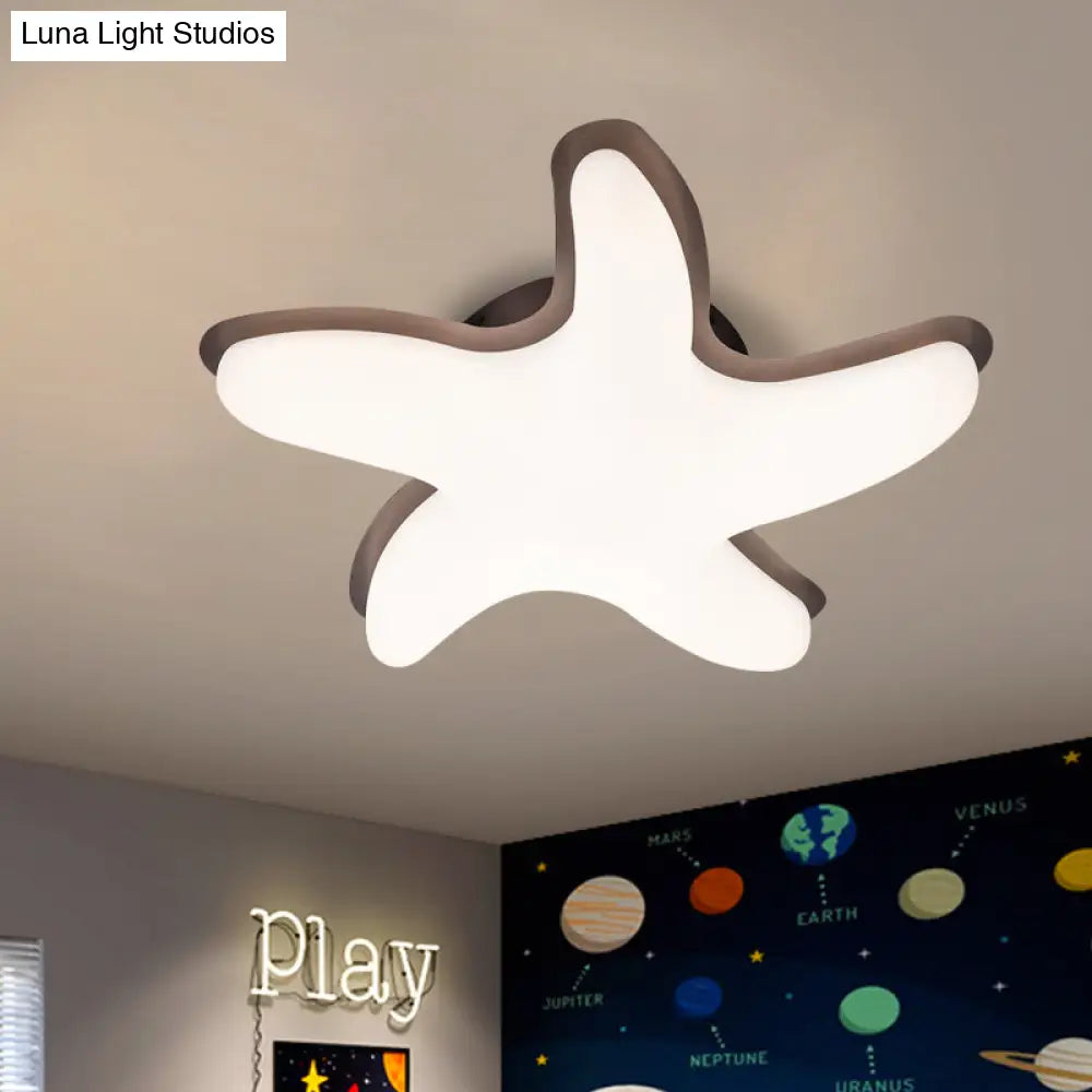Children’s Starfish Led Nursery Ceiling Light - Grey/Pink/Yellow Flush Mount Fixture