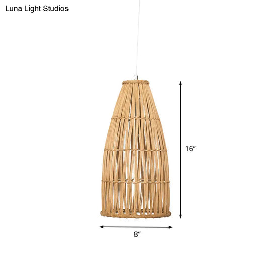 Chinese Bamboo Basket Hanging Pendant Light - Khaki Ceiling Lamp For Dining Room With 1 Bulb