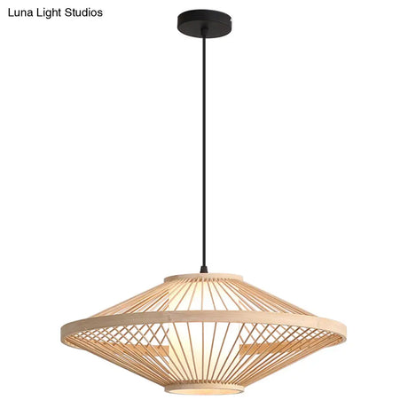 Chinese Bamboo Flying Saucer Pendant Light Fixture - 1 Suspension For Restaurants
