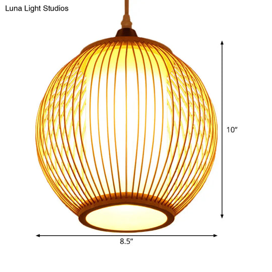 Chinese Bamboo Lantern Pendant Light With Beige Shade For Ceiling