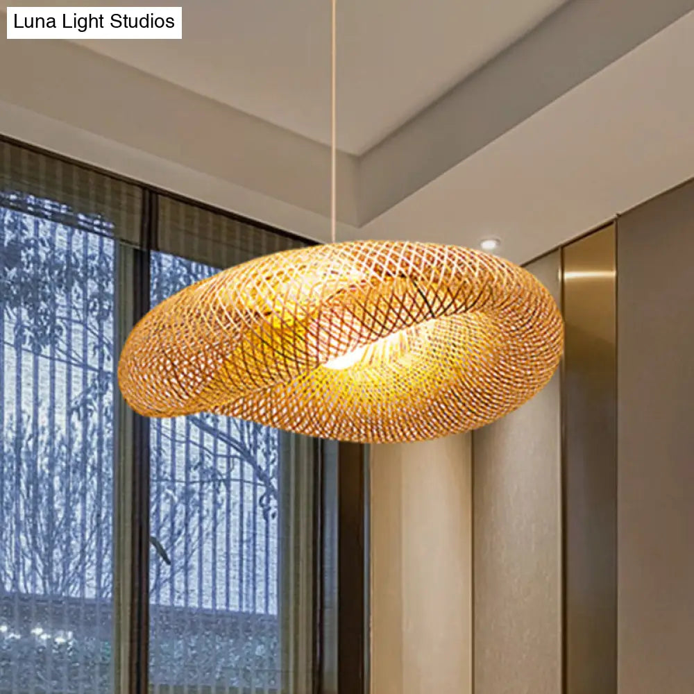 Chinese Bamboo Pendant Lamp | Handmade 1-Head Flaxen Ceiling Light 19.5/23.5 Long