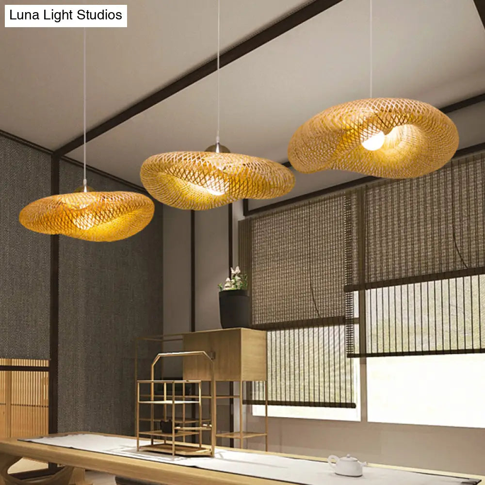 Chinese Bamboo Pendant Lamp | Handmade 1-Head Flaxen Ceiling Light 19.5/23.5 Long