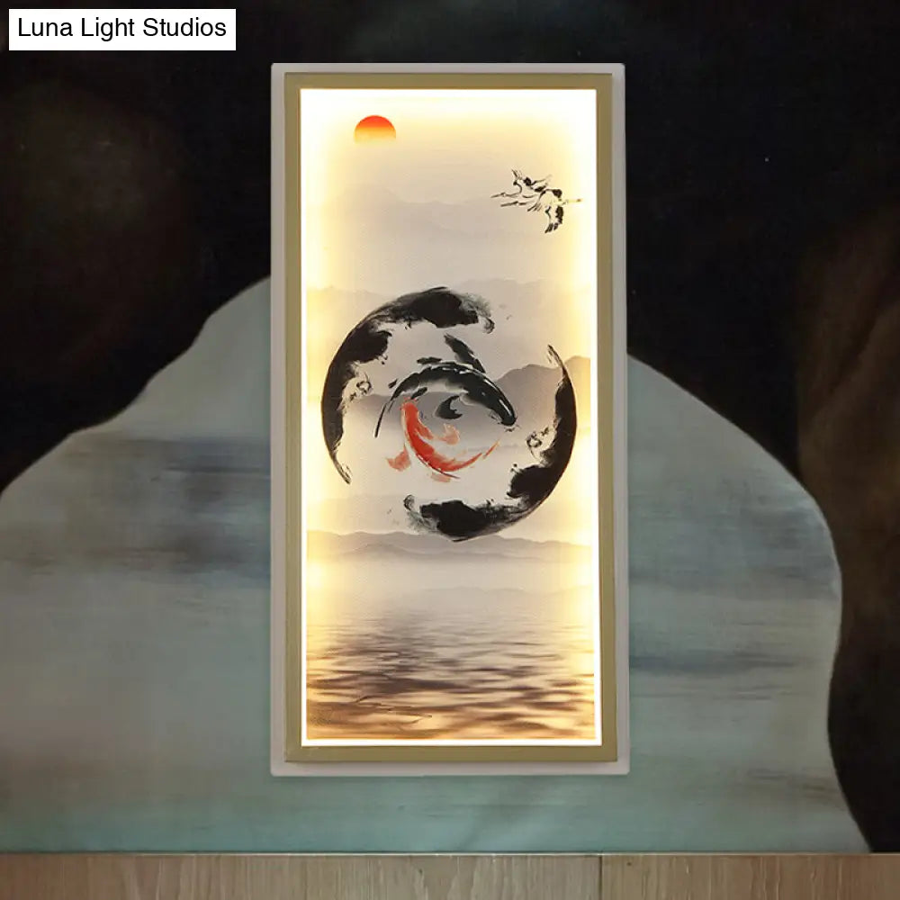Chinese Carps Led Wall Sconce Light In Black And Red For Dining Room Decoration