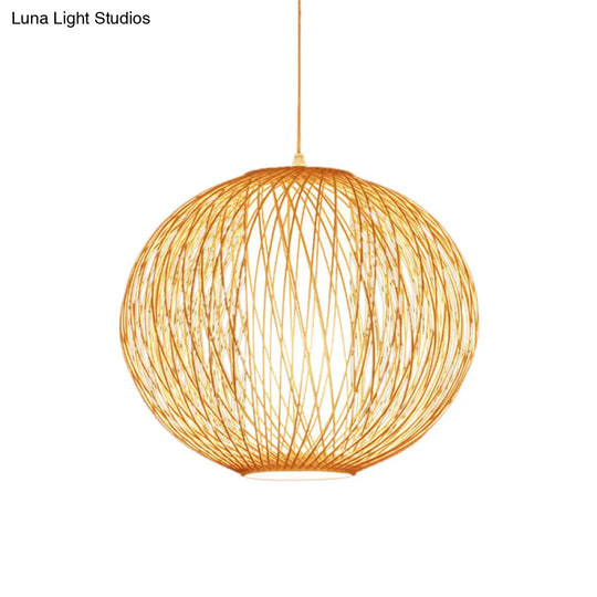 Chinese-Inspired Beige Globe Pendant Lamp With Bamboo Hanging Light Kit - Inner White Cylinder Shade