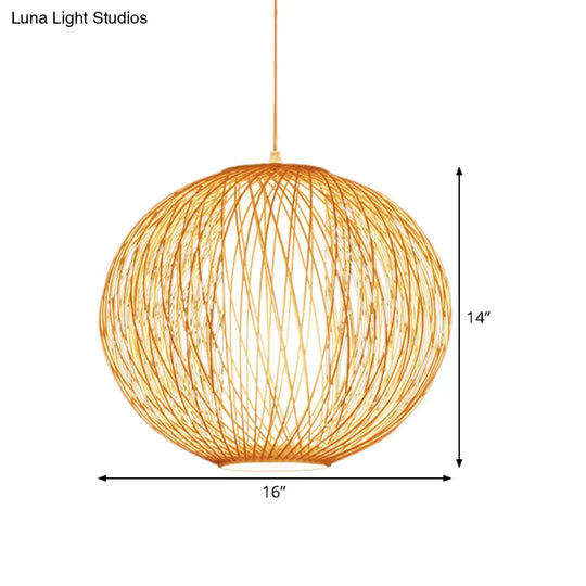 Chinese-Inspired Beige Globe Pendant Lamp With Bamboo Hanging Light Kit - Inner White Cylinder Shade