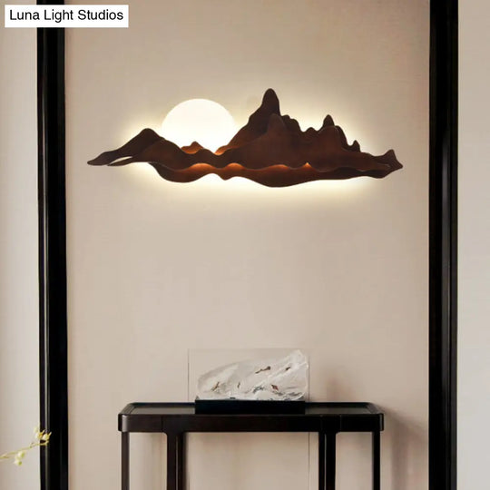 Chinese-Inspired Moon And Mountain Wall Sconce For Living Room