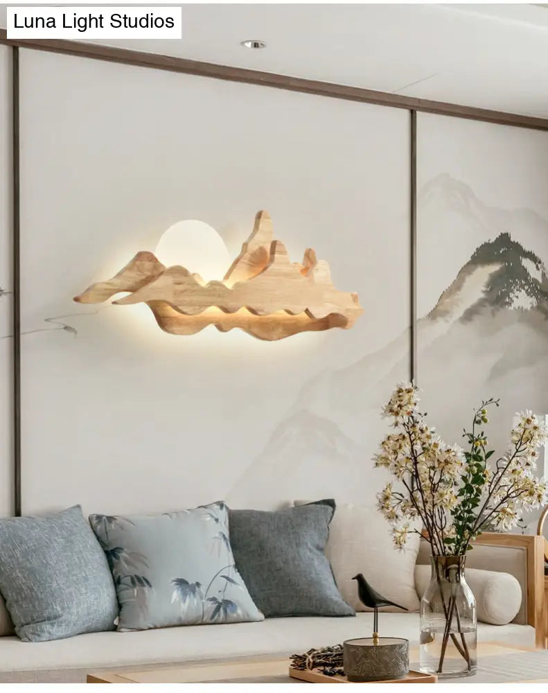 Chinese-Inspired Moon And Mountain Wall Sconce For Living Room