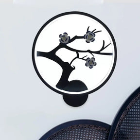Chinese Iron Flower Branch Sconce With Led Wall Mount Black