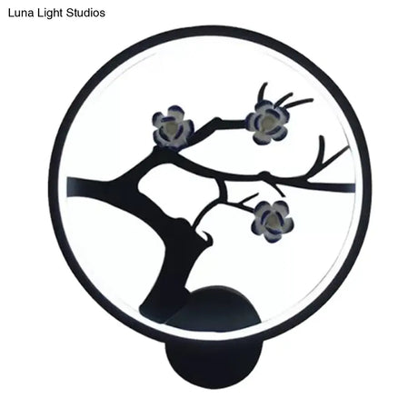 Chinese Iron Flower Branch Sconce With Led Wall Mount