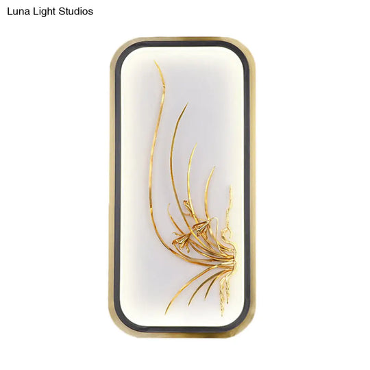Chinese Style Bamboo Leaf Wall Light With Metallic Led Gold Finish For Corridor